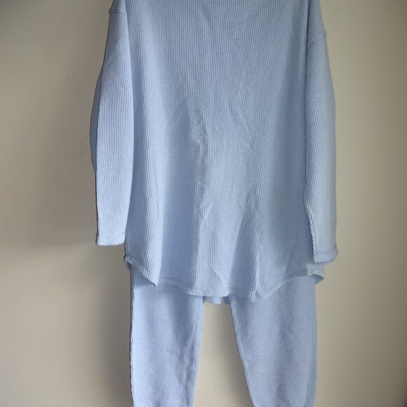 Vintage Victoria's Secret Blue Waffle Weave Long Johns Pajamas S Set Top Bottoms - Picture 2 of 5